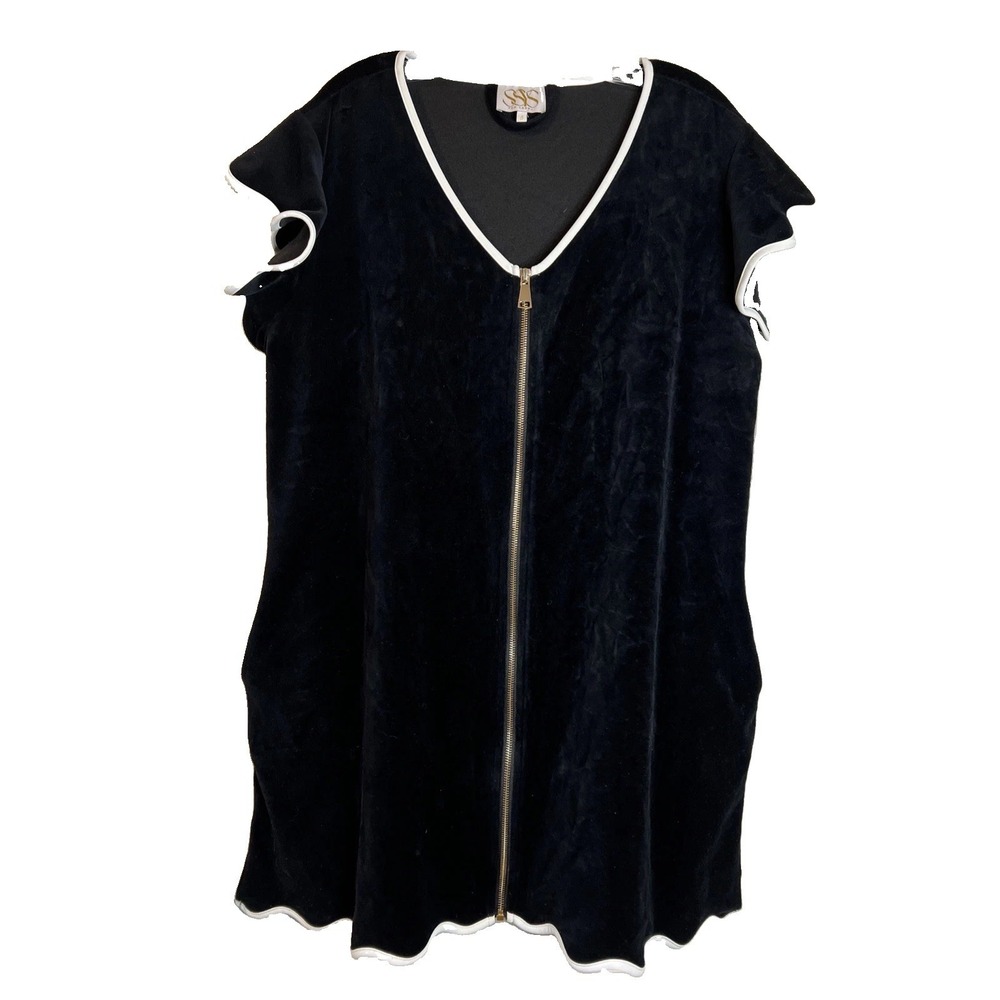 SSYS the label Black  get ready robe coverup w pockets Sz XL Velour Pockets